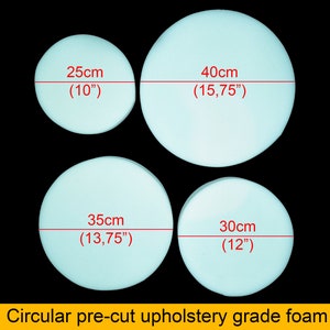 Upholstery Grade Precut circular foam  |  medium-soft  | Round Foam | 55mm (2.2&quot;)  thick | Available in various sizes! | Bar stool seat
