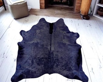 ネイビーブルー染め本牛革ラグ | ダークブルートーン | ユニークなラグ