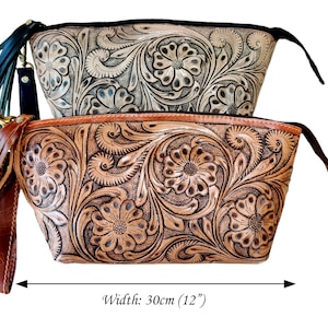 Tooled Leather Clutch | Western Style Women&#39;s Clutch | Unique Design Leather purse / washbag
