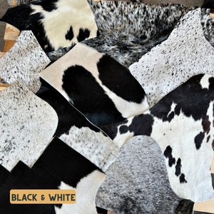 Chutes de cuir de vachette véritable pour l'artisanat Restes de peau de vache Débris de peau de vache Black  + White