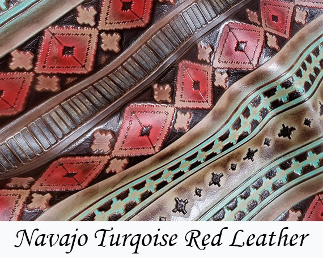 Genuine Embossed Aztec Leather | Navajo Turquoise and Red | Various ...