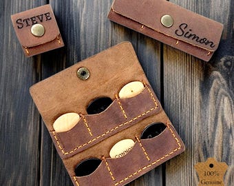 Customisable Leather Guitar Pick Case - Hand Stitched - Engraved your text or logo