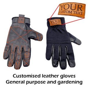 Super Tough Black Leather Customisable Work Gloves, General Purpose Garden Gloves, Heavy Duty Gloves, Men&#39;s Workwear