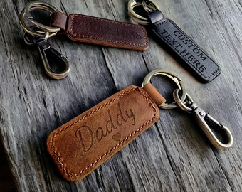 Porte-clés / porte-clés vintage en cuir véritable gravé au laser sur mesure - Ajoutez votre propre texte ou logo !