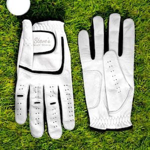Luva de golfe de couro genuíno personalizável, mão esquerda ou direita, luva de golfe branca, texto ou monograma personalizado, acessórios de golfe