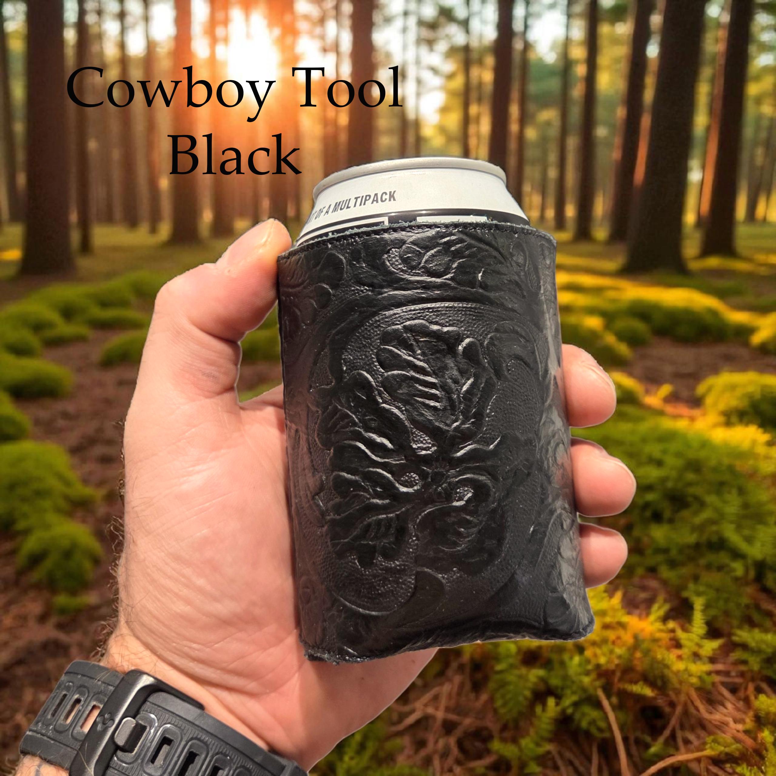 Genuine Leather Tooled Beer Can Cooler | Drinks Coozie | Groomsman