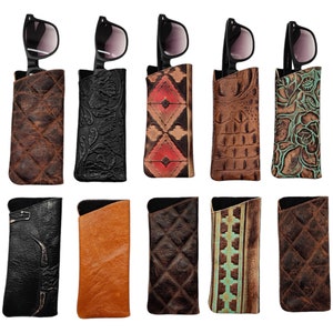 Unique & stunning Genuine Leather embossed Glasses Case / leather Sunglasses Case