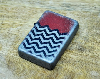 Flip Top Lighter in a case with a Twin Peaks quote - Fire walk with me.
