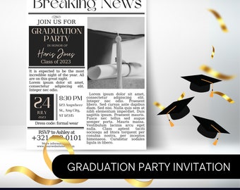 Newspaper Graduation Invitation Template: Modern Editable Invite (PDF)