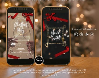 Invitación digital animada para fiesta navideña: Plantilla de Canva (1080 x 1920 px)