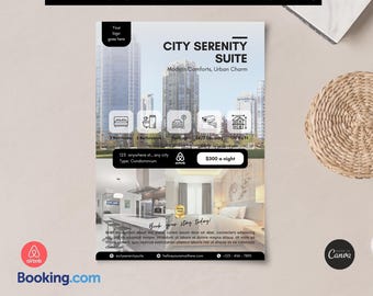 Modern Minimalist Vacation Rental Flyer Templates: Editable Airbnb Showcase