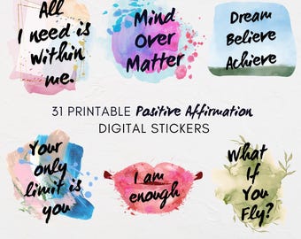 Pegatinas digitales de afirmación positiva: paquete de PNG abstractos (31)