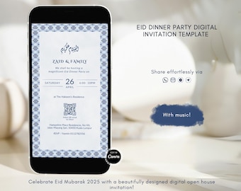 Invitación digital editable para la fiesta Eid. Invitación personalizada de Rumah Terbuka, invitación imprimible a la jornada de puertas abiertas de Raya