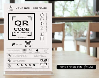 Editable Scan to Pay Sign: Small Business QR Code Template (Canva)