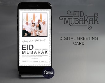 Tarjeta digital personalizada con foto familiar para Eid Mubarak (1080 x 1920 px)