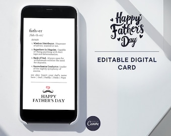 Editable Father's Day Digital Card. Printable Canva Father’s Day greeting card. Customizable Father's Day ECard