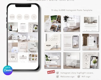 Airbnb Instagram Post Template: 31-Day Social Media Canva Template (Digital Download)
