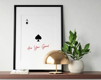 As de espadas: ¡Supera tu juego! Mural motivacional imprimible. Arte mural digital imprimible. Decoración de pared moderna.