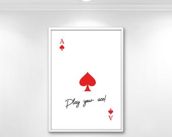 As de corazones con estilo: ¡domina tu juego! Arte mural imprimible motivacional. Arte mural digital imprimible. Decoración mural moderna.