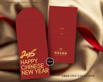 Sobre de dinero editable para el Año Nuevo Chino: Serpiente Dorada (Plantilla imprimible)