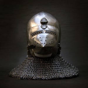 Medieval Pigface Bascinet Helmet with Aventail - Knight Hounskull Helmet for LARP, SCA & Cosplay