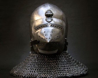 Medieval Pigface Bascinet Helmet with Aventail - Knight Hounskull Helmet for LARP, SCA & Cosplay