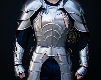 Handmade Gothic Knight Half Body Armor: Steel Cuirass, Pauldrons, Bracers, Tassets