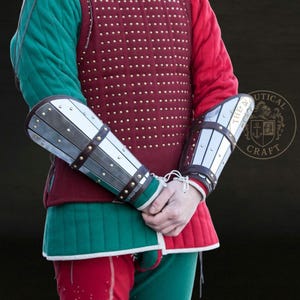 Handmade Medieval Leather & Brass Splint Bracers - Slavic Combat Arm Guards - LARP, SCA, Cosplay Armor - Viking Bracers for Warrior Costume