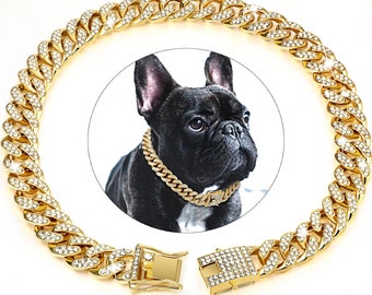 Luxury Diamond Cuban Chain, Jewellery For Dogs and Cats, Diamond Gold Dog Collars, Cat Necklace, Puppy Collar with Diamond Collar