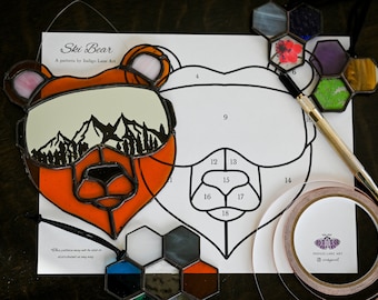 Ski Bear Stained Glass Pattern