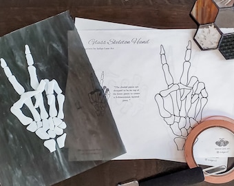 Skeleton Hands Peace Sign Stained Glass Pattern