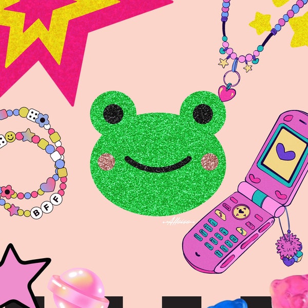 Y2K Kidcore Aesthetic Frog Glitter Colorful poster digital download