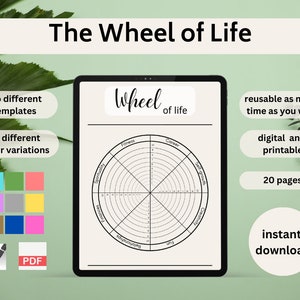 Vibrant Wheel of Life Template - digital or printable - available in 10 Stunning Colors!