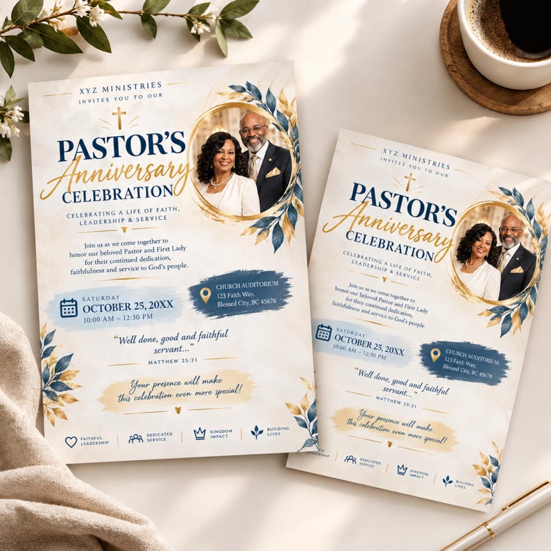 Pastoral Anniversary Program Template, Editable Canva, Church ...