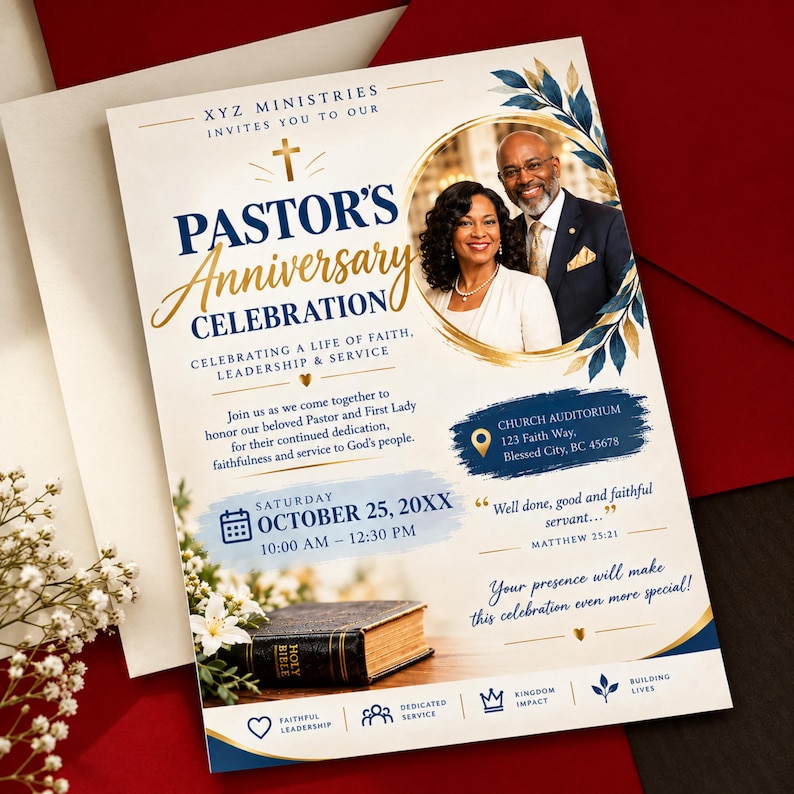 Pastoral Anniversary Program Template, Editable Canva, Church ...