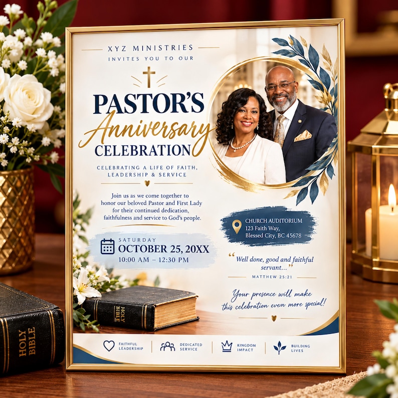 Pastoral Anniversary Program Template, Editable Canva, Church ...