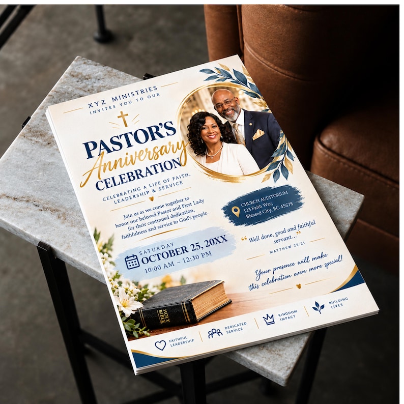 Pastoral Anniversary Program Template, Editable Canva, Church ...