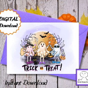 Halloween card, PRINTABLE instant download 7x5 inch greeting card, Halloween card to download, Happy Halloween ghost, trick or treat