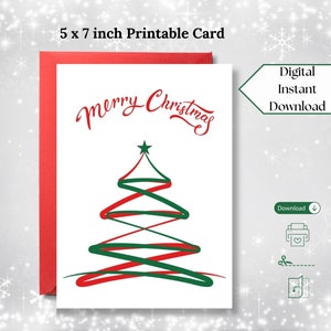 Bellissimo biglietto di auguri stampabile per albero di Natale Buon Natale, biglietto da 5x7 pollici, download istantaneo, Natale minimalista