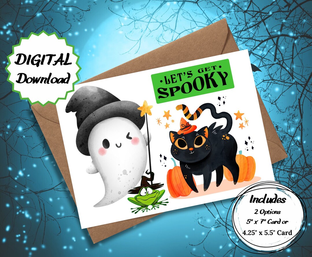 Halloween PRINTABLE Greeting Card, Instant Download 7x5 Inch Card ...