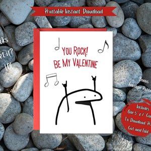 Ausdruckbares, lustiges Printable „You Rock! Be My Valentine ”Valentinstagskarte, sofort herunterladbare Karte, Geschenkkarte, druckbarer DIY-Umschlag inklusive