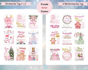 Printable Pink Christmas Gift Tags, Holiday Gift Tags, Pink Christmas Labels, Gift Bag Tag, instant downloadable gift tag, Holiday Favor Tag
