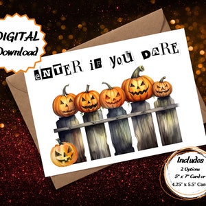 Carte de voeux Halloween PRINTABLE, téléchargement instantané carte 7x5 pouces, carte Halloween à télécharger, Entrez si vous osez, Boo, carte citrouille