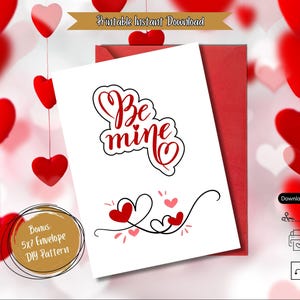 Cartão de Dia dos Namorados "Seja Meu" para imprimir, simplesmente lindo e minimalista, para download instantâneo, com corações para dizer eu te amo.