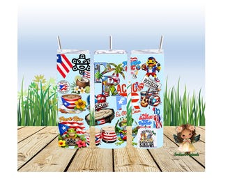 Digital Puerto Rico Labels for Glasses (12oz, 20oz) and 11oz Cups