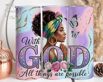 Printable wrap or label with "God all things are possible" for cups, mugs and more