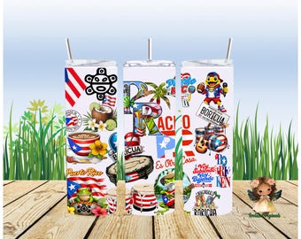 Digital Puerto Rico Labels for Glasses (12oz, 20oz) and 11oz Cups