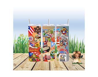 Digital Puerto Rico Labels for Glasses (12oz, 20oz) and 11oz Cups
