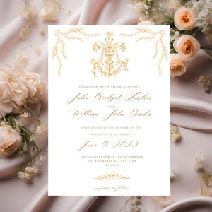 Gold Marian Catholic Wedding Invitation Template: Editable