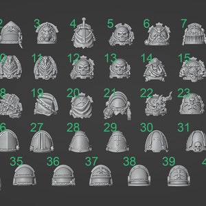 Peut inclure: Un ensemble de 41 épaulettes miniatures en plastique pour les Space Marines de Warhammer 40k. Les épaulettes présentent divers motifs, notamment des crânes, des épées et des boucliers.